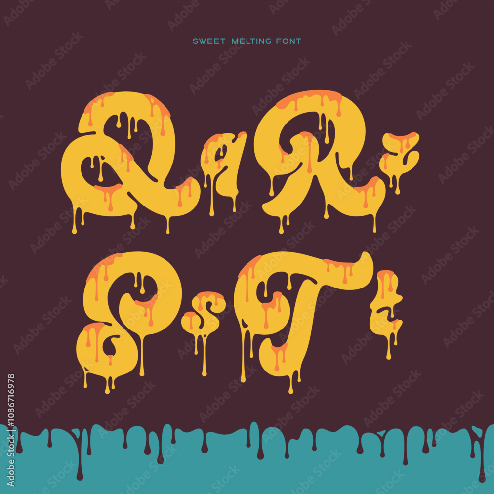 Poster vector alphabet set of letters with viscous liquid dripping effect. smooth font with melting two col