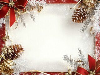 The chic holiday apartment was centered on a blank card in a royal red frame adorned with shimmering gold bows, frosted pinecones, icy embellishments and sparkling ribbons. 