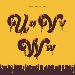 Vector alphabet set of letters with viscous liquid dripping effect. Smooth font with melting two colored shape.
