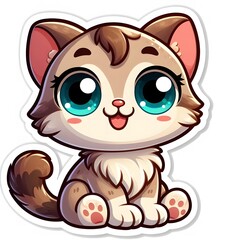 Fototapeta premium AI Generate of Sticker Kitten or Cat Cub in cartoon style with a happy expression, isolated in white background