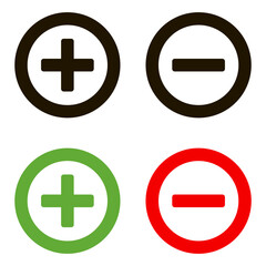 Plus and minus signs vector icons set