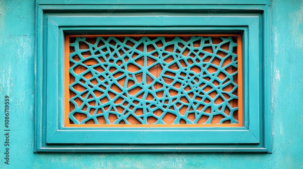 Poster intricate turquoise lattice design framed against a contrasting background.
