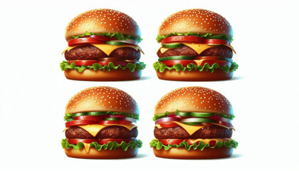 Obraz premium burger Realistic side, front and top view, isolated on white background illustration
