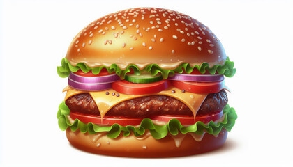 burger   Realistic side, front and top view, isolated on white background illustration