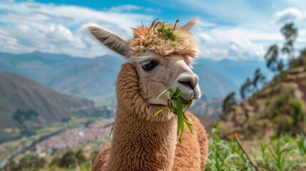 Obraz premium Alpaca Grazing in the Andes