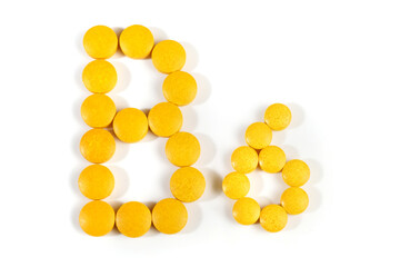 Vitamin B6 Pills isolated on white background