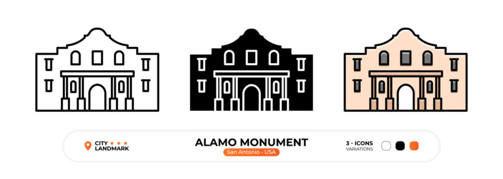 Alamo Monument Line Icon. San Antonio USA, Silhouette, Color Symbol, Editable Stroke.