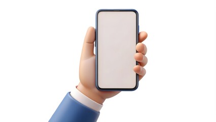 3D hand holding mobile phone with blank screen, smartphone mockup for social media advertising and creative banners.  
