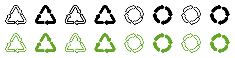Recycle icon set. Recycling sign vector. Rubbish recycle green logo isolated on white background.