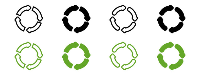 Recycle icon set. Recycling sign vector. Rubbish recycle green logo isolated on white background.