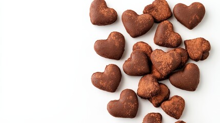 Fototapeta premium Bunch of chocolate hearts are piled on top of each other. Concept of warmth and love, as the hearts are a symbol of affection
