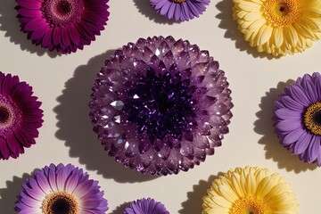 Stunning 3D Amethyst Design with Floral Gradient in Magenta Lavender and Buttercup on Light Background