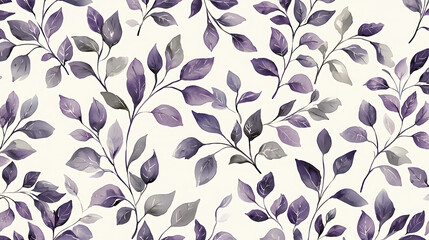 Floral pattern with purple and green leaves on a light background