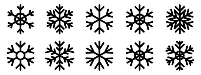 Snowflakes big set icons. Flake crystal silhouette collection. Happy new year, xmas, christmas. Snow, holiday, cold weather, frost.