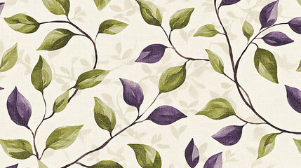 Floral pattern with purple and green leaves on a light background