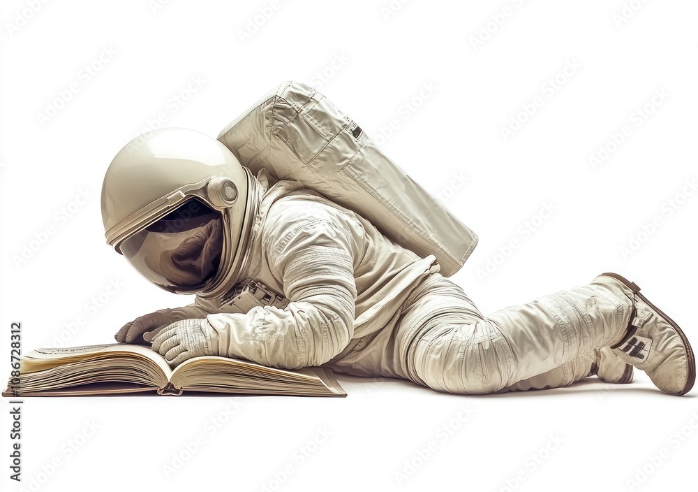 Aufkleber An astronaut reading a book while lying on the ground, blending space and knowledge.