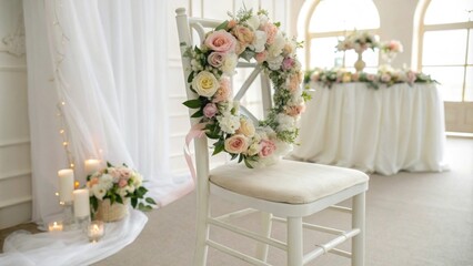 Elegant floral wreath on a wedding chair