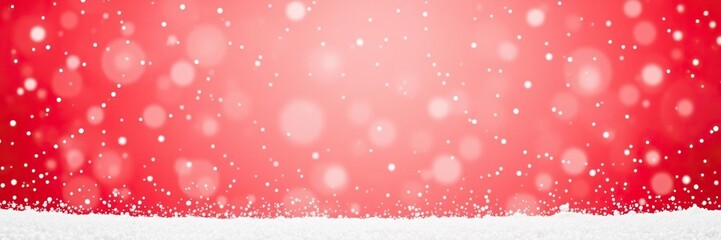 A scattering of small snowflakes covers a vibrant red gradient background in a whimsical and dreamy winter landscape, snowflakes, intricate, red
