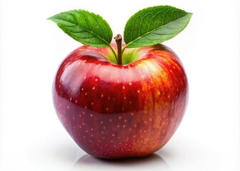 Juicy red apple with a green leaf set against white, showcasing a double exposure effect. Ideal for vibrant food photography and themes of healthy lifestyles.