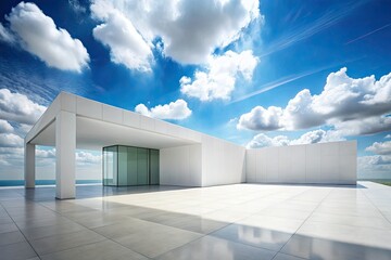 Obraz premium Minimalist Architectural Scene with Clean Lines and Expansive Sky View in a Bright Atmosphere, Perfect for Modern Design and Aesthetic Inspirations