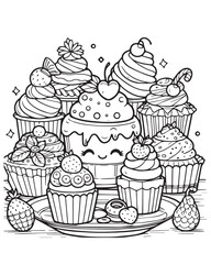 Coloring page cute cake illustration