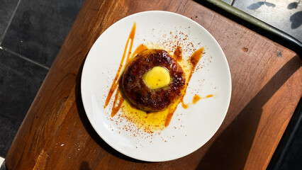 Breakfast pancake made from fermented cassava with butter and honey