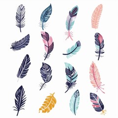 Feather icon, animal feathers isolated, doodle sketched plume symbol, elegant soft plume sign