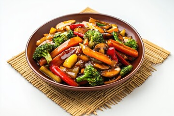Delicious Stir Fried Vegetable Medley in Brown Bowl
