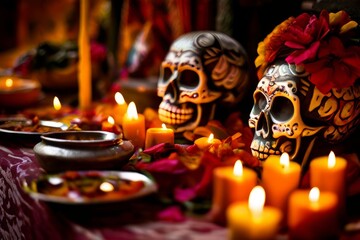 day of the dead altar a close up shot of a traditional altar dur