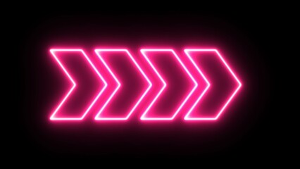 Neon arrow sign on black background. Glowing neon Arrow swipe icon isolated. Neon arrow symbol icon.