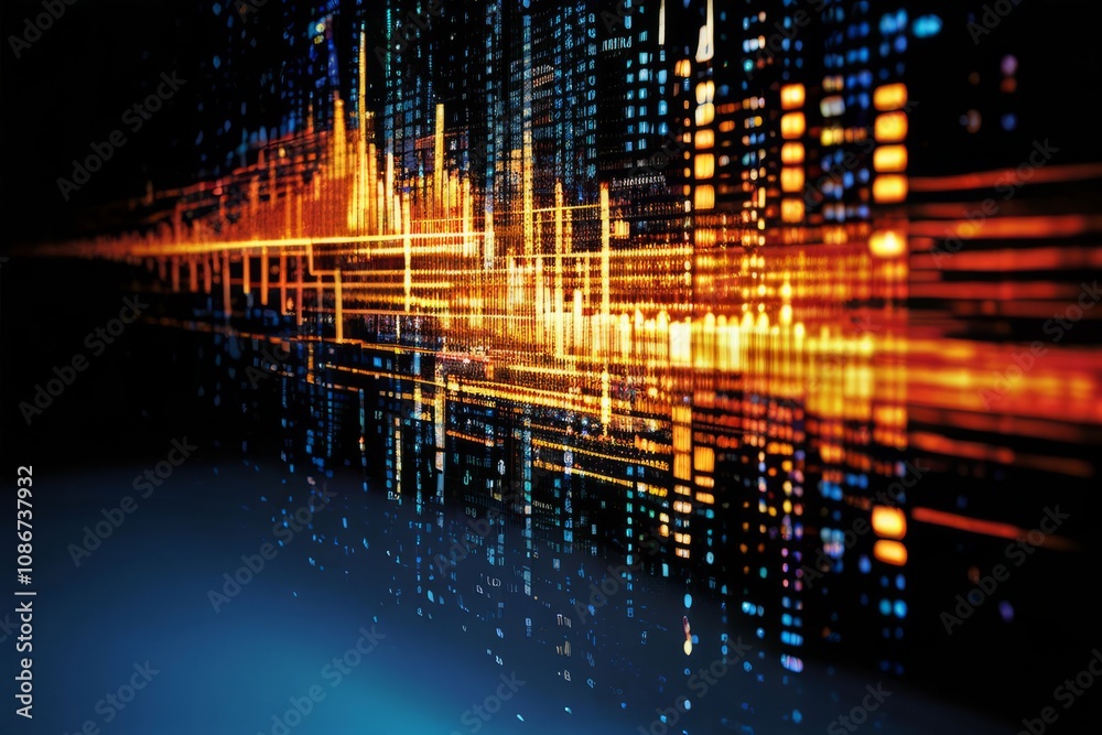 Poster digital data stream binary code cascading downwards