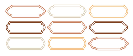 Islamic frames. Arabian greeting card template. Simple line frames with double stroke. Set of beige Moroccan borders on white background. Traditional Vector illustration in oriental style.