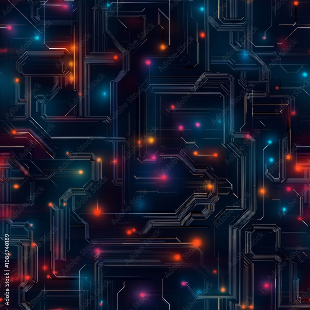 Poster seamless texture with technological data lines and techno connections like a microcircuit. tiled pat