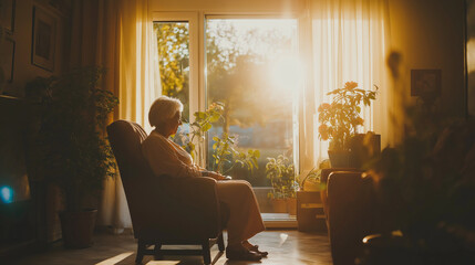 Cozy living room and senior woman.
