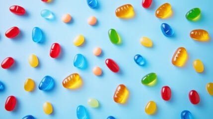 Colorful Jelly Beans on a Blue Background