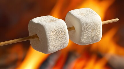 Close-Up Shot of Marshmallows Roasting Over an Open Flame on a Stick, Capturing the Perfect Toasting Moment for Campfire Enthusiasts