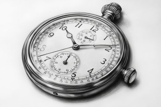 Vintage pocket watch sketch with intricate details and classic design