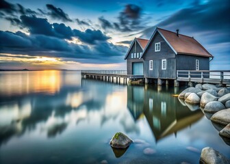 Obraz premium Architectural Photography of Multiple Shades of Gray Swimming in the Baltic Sea with a Focus on Natural Textures and Coastal Landscapes