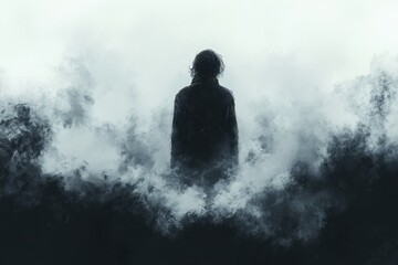 Obraz premium Mysterious silhouette in misty fog: a dark, moody scene capturing the enigmatic atmosphere