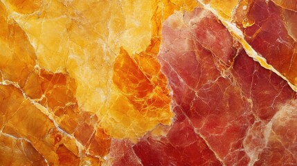 Fototapeta premium Vibrant Natural Stone Texture Featuring Rich Hues of Orange, Red, and Yellow with Intricate Veins and Patterns Ideal for Background or Design Elements