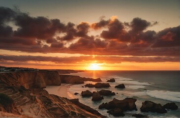 Beach at sunset. Portugal. Traveling around Europe