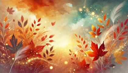 Autumnal Leaves Fall Foliage Magical Nature Golden Glow Seasonal Design