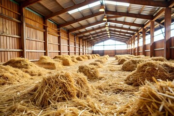 straw bedding layer on stable floor for animal 