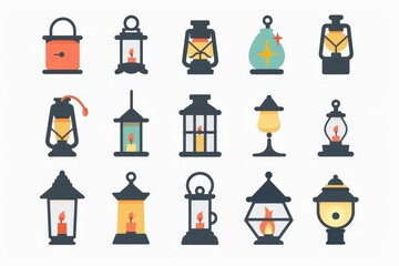 Lamp icon, lantern isolated, vintage lantern, light symbol, gas flashlight, antique luminaire on white