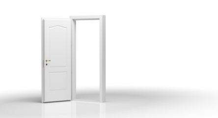 Open white door on transparent background