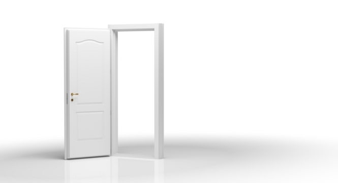 Open white door on transparent background