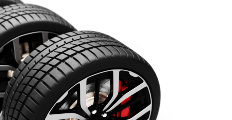 Two high-performance car wheels with sporty design isolated