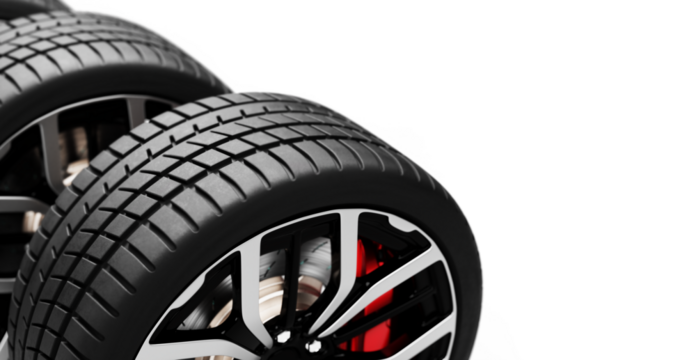 Two high-performance car wheels with sporty design isolated - Powered by Adobe