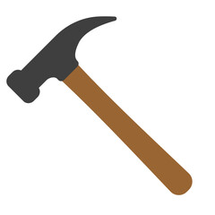 Icon hammer with brown wooden handle and black metal head