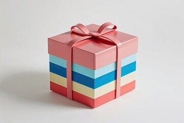 Obraz premium Vibrant Pastel 3D Gift Box in Coral Blue and Pale Yellow on White Background